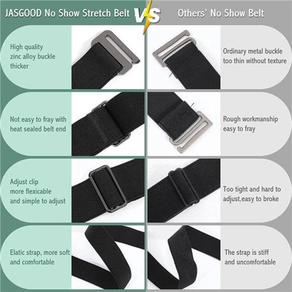 JASGOOD No Show Stretch Belt Invisible Elastic Web Strap Belt with Flat Buckle main image 5